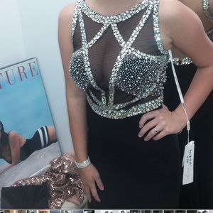 Black rhinestone sheer formal dress